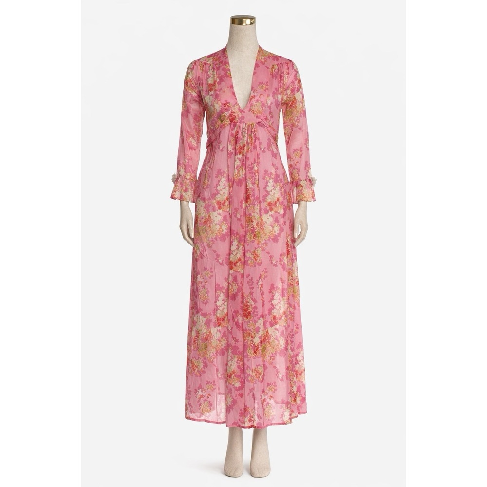 LCDA La Costa Del Algodon Pink Floral Cotton Mousseline‎ Maxi Dress M